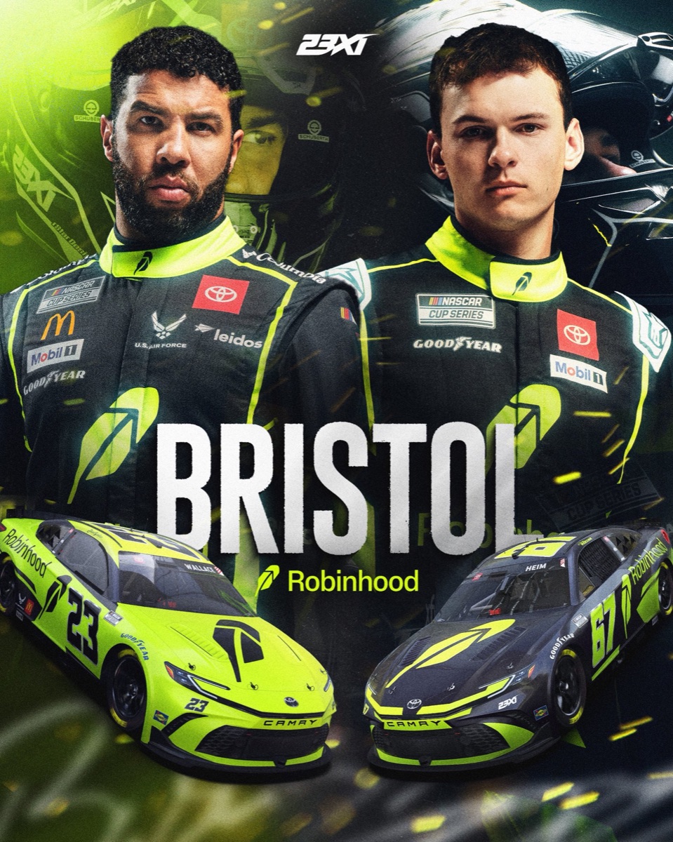 23XI Racing's Robinhood-liveried NASCAR Cup cars — Bubba Wallace (#23) and Corey Heim (#67), 2026 season